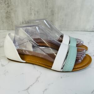 Andiamo Sandal White Sea Foam Green Women 8.5M Snake Pattern Slip On Flats Strap
